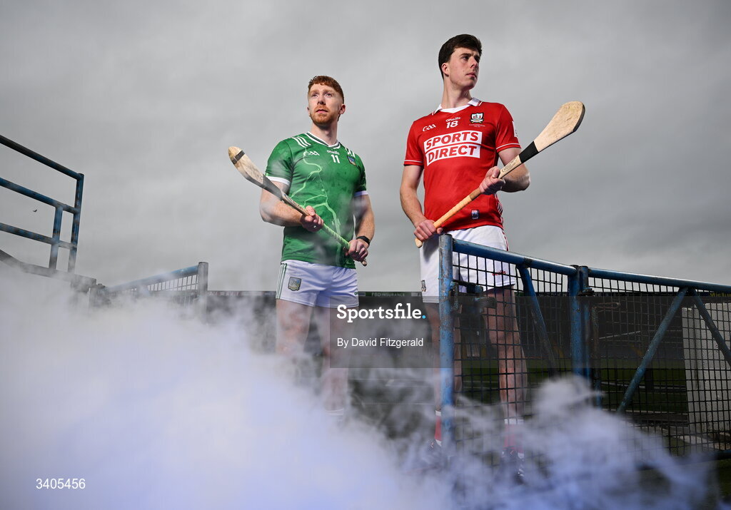 26 March 2026; Munster senior hurlers Cian Lynch of Limerick and Robert Downey of Cork in attendance for the Munster GAA Senior Hurling and Football Championship launch 2026 at FBD Semple Stadium in Thurles, Tipperary. Photo by David Fitzgerald/Sportsfile