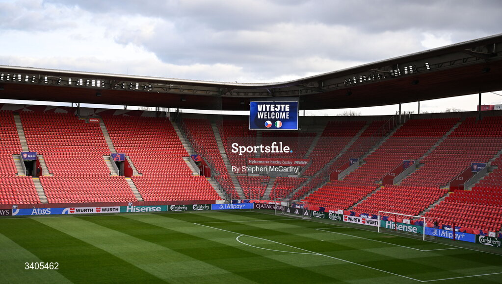 26 March 2026; A general view inside the stadium before the FIFA World Cup 2026 European Qualifiers play-off semi-final match between Czechia and Republic of Ireland at Fortuna Arena in Prague, Czechia. Photo by Stephen McCarthy/Sportsfile