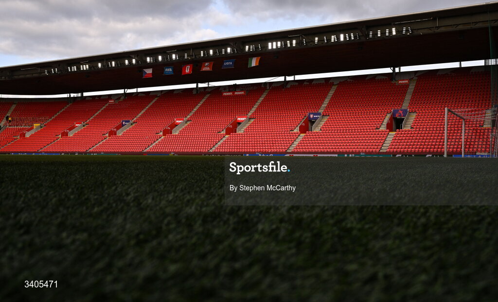 26 March 2026; A general view inside the stadium before the FIFA World Cup 2026 European Qualifiers play-off semi-final match between Czechia and Republic of Ireland at Fortuna Arena in Prague, Czechia. Photo by Stephen McCarthy/Sportsfile