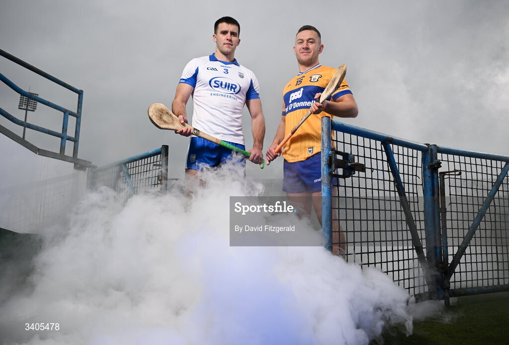 26 March 2026; Munster senior hurlers Mark Fitzgerald of Waterford and David Reidy of Clare in attendance for the Munster GAA Senior Hurling and Football Championship launch 2026 at FBD Semple Stadium in Thurles, Tipperary. Photo by David Fitzgerald/Sportsfile