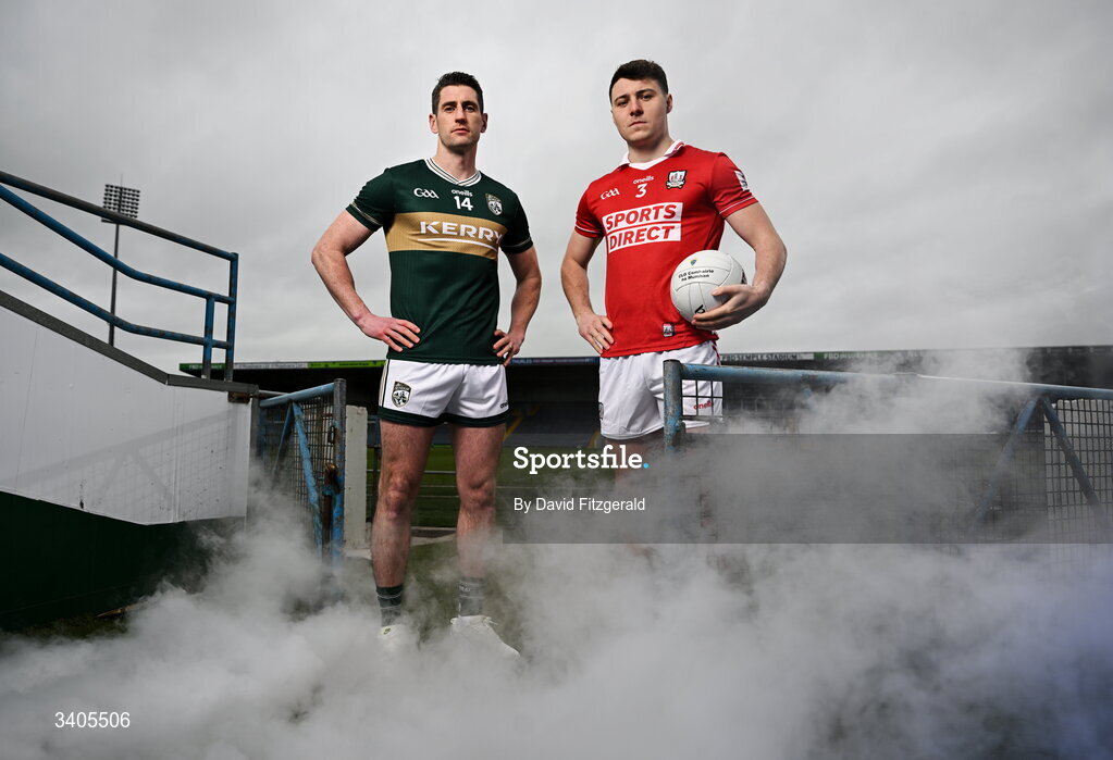 26 March 2026; Munster senior footballers Paul Geaney of Kerry and Daniel O'Mahoney of Cork in attendance for the Munster GAA Senior Hurling and Football Championship launch 2026 at FBD Semple Stadium in Thurles, Tipperary. Photo by David Fitzgerald/Sportsfile