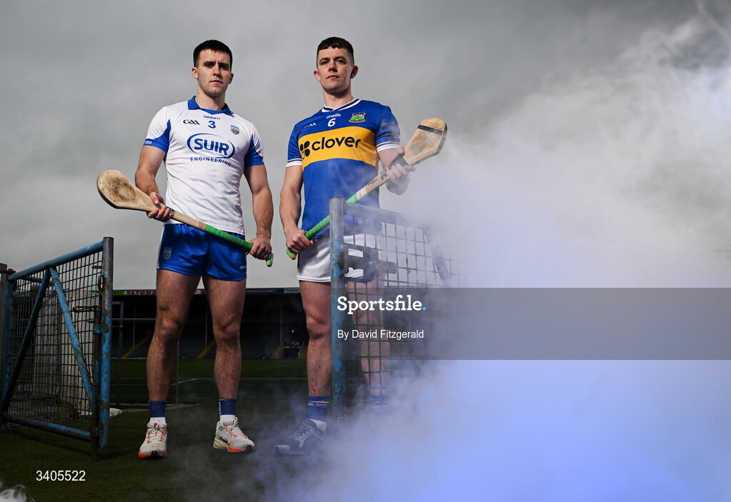 26 March 2026; Munster senior hurlers Mark Fitzgerald of Waterford and Ronan Maher of Tipperary in attendance for the Munster GAA Senior Hurling and Football Championship launch 2026 at FBD Semple Stadium in Thurles, Tipperary. Photo by David Fitzgerald/Sportsfile