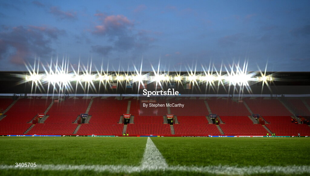 26 March 2026; (EDITOR'S NOTE; This image was created using a special effects camera filter) A general view before the FIFA World Cup 2026 European Qualifiers play-off semi-final match between Czechia and Republic of Ireland at Fortuna Arena in Prague, Czechia. Photo by Stephen McCarthy/Sportsfile