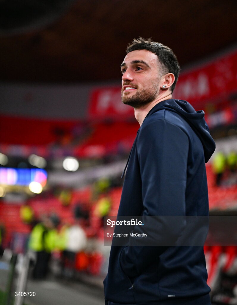 26 March 2026; Troy Parrott of Republic of Ireland before the FIFA World Cup 2026 European Qualifiers play-off semi-final match between Czechia and Republic of Ireland at Fortuna Arena in Prague, Czechia. Photo by Stephen McCarthy/Sportsfile