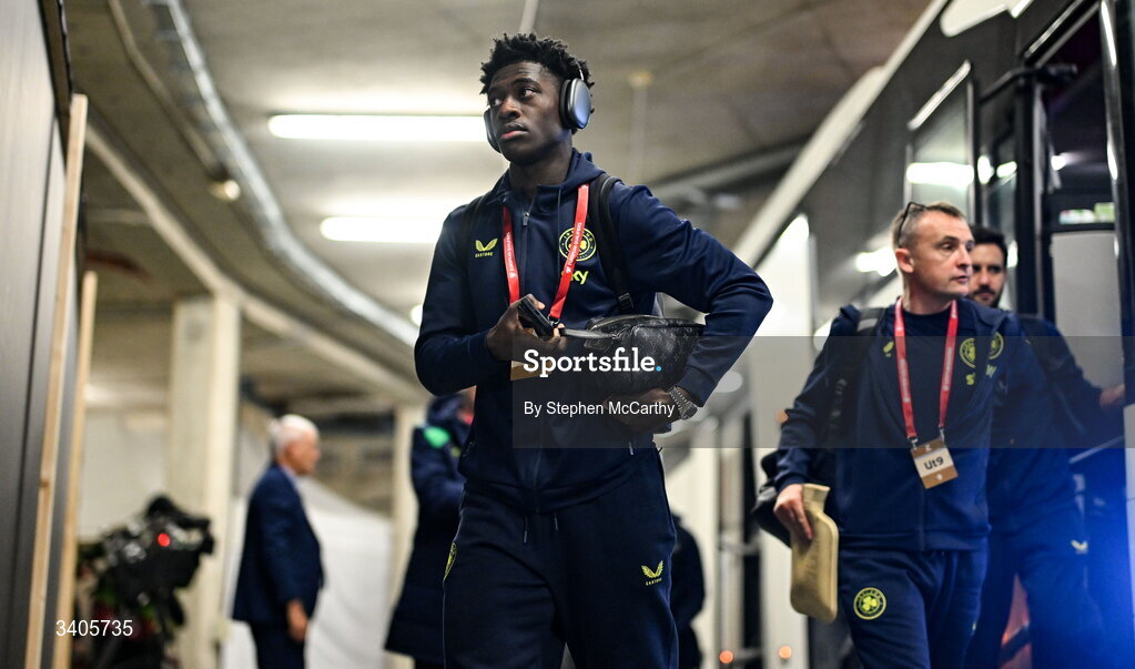 26 March 2026; James Abankwah of Republic of Ireland before the FIFA World Cup 2026 European Qualifiers play-off semi-final match between Czechia and Republic of Ireland at Fortuna Arena in Prague, Czechia. Photo by Stephen McCarthy/Sportsfile