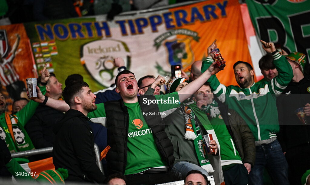 26 March 2026; Republic of Ireland supporters before the FIFA World Cup 2026 European Qualifiers play-off semi-final match between Czechia and Republic of Ireland at Fortuna Arena in Prague, Czechia. Photo by Seb Daly/Sportsfile