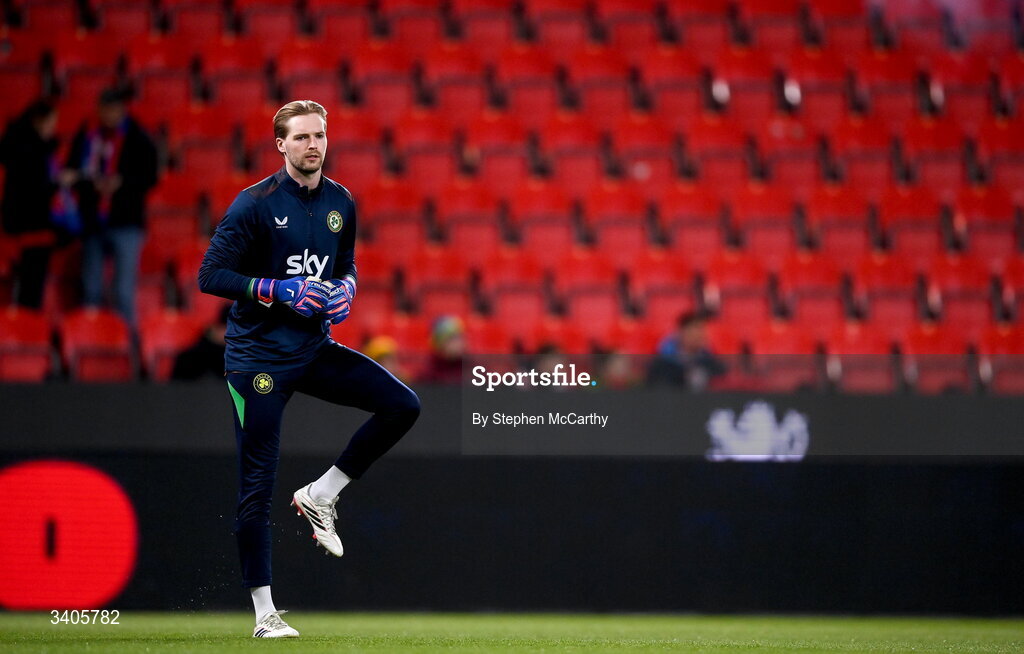 26 March 2026; Republic of Ireland goalkeeper Caoimhin Kelleher before the FIFA World Cup 2026 European Qualifiers play-off semi-final match between Czechia and Republic of Ireland at Fortuna Arena in Prague, Czechia. Photo by Stephen McCarthy/Sportsfile