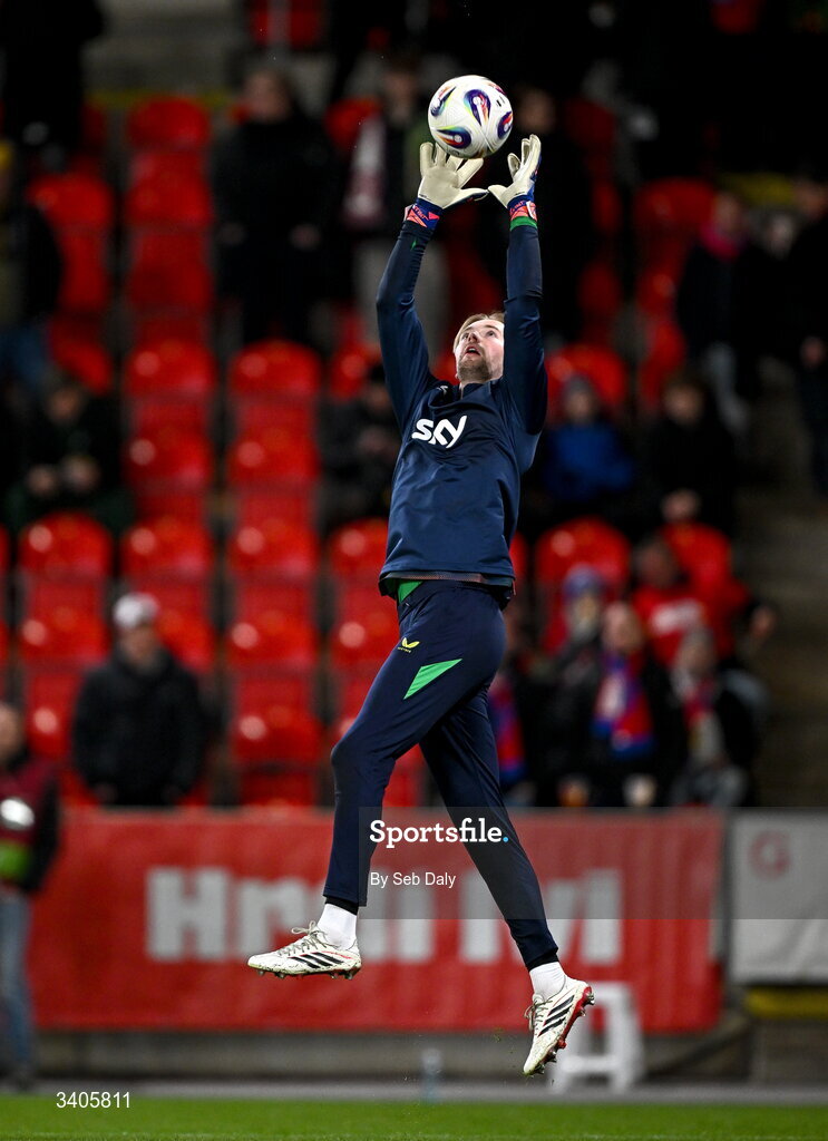 26 March 2026; Republic of Ireland goalkeeper Caoimhin Kelleher before the FIFA World Cup 2026 European Qualifiers play-off semi-final match between Czechia and Republic of Ireland at Fortuna Arena in Prague, Czechia. Photo by Seb Daly/Sportsfile