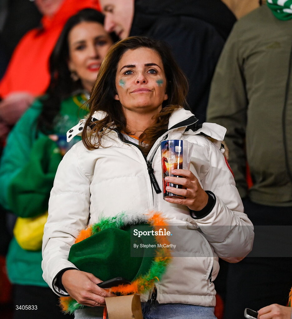 26 March 2026; Republic of Ireland supporter Jennifer Parrott, mother of player Troy Parrott, before the FIFA World Cup 2026 European Qualifiers play-off semi-final match between Czechia and Republic of Ireland at Fortuna Arena in Prague, Czechia. Photo by Stephen McCarthy/Sportsfile