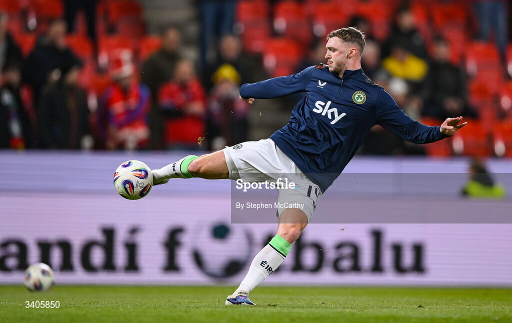 26 March 2026; Jack Taylor of Republic of Ireland before the FIFA World Cup 2026 European Qualifiers play-off semi-final match between Czechia and Republic of Ireland at Fortuna Arena in Prague, Czechia. Photo by Stephen McCarthy/Sportsfile
