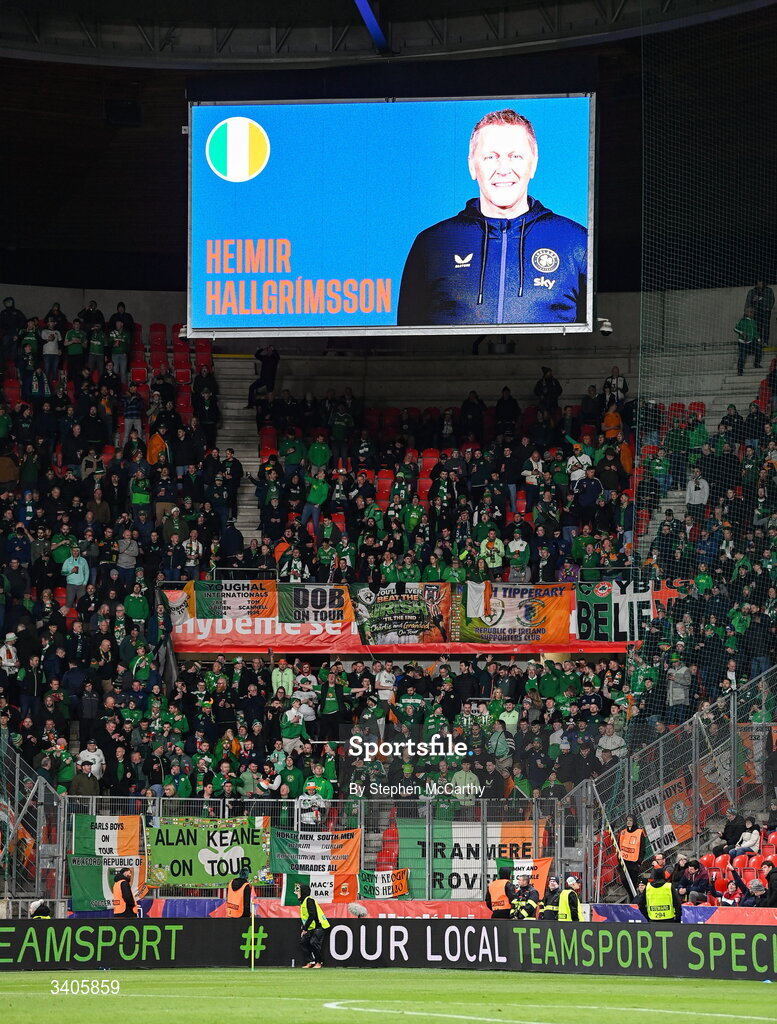 26 March 2026; Republic of Ireland supporters before the FIFA World Cup 2026 European Qualifiers play-off semi-final match between Czechia and Republic of Ireland at Fortuna Arena in Prague, Czechia. Photo by Stephen McCarthy/Sportsfile