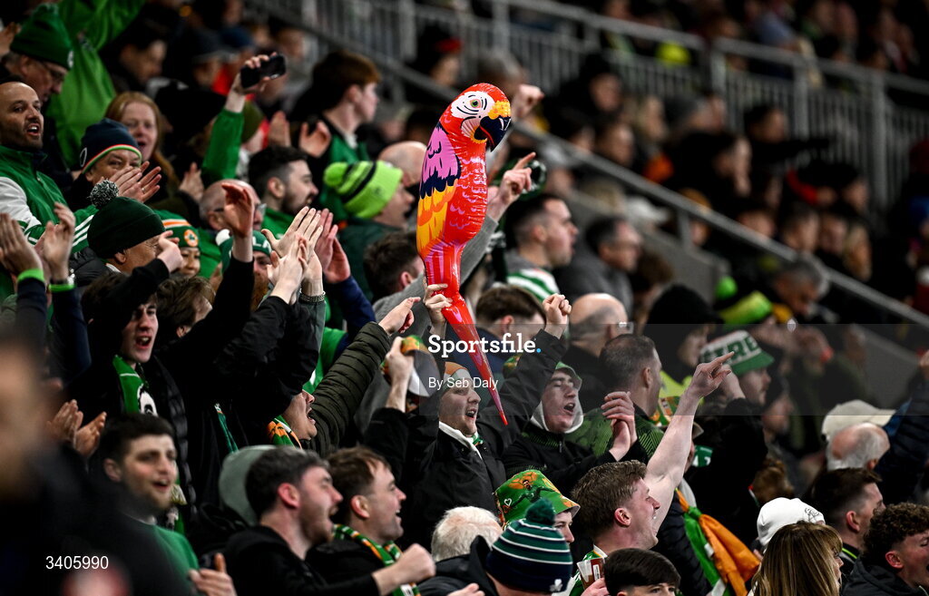 26 March 2026; Republic of Ireland supporters during the FIFA World Cup 2026 European Qualifiers play-off semi-final match between Czechia and Republic of Ireland at Fortuna Arena in Prague, Czechia. Photo by Seb Daly/Sportsfile