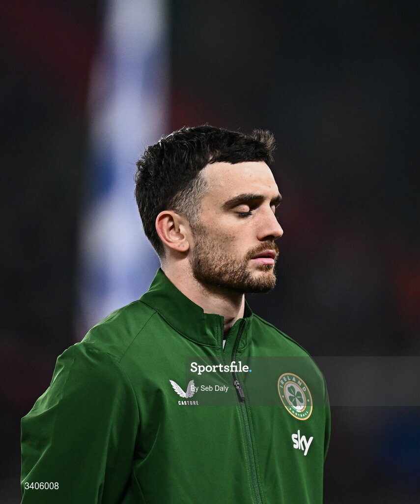 26 March 2026; Troy Parrott of Republic of Ireland before the FIFA World Cup 2026 European Qualifiers play-off semi-final match between Czechia and Republic of Ireland at Fortuna Arena in Prague, Czechia. Photo by Seb Daly/Sportsfile