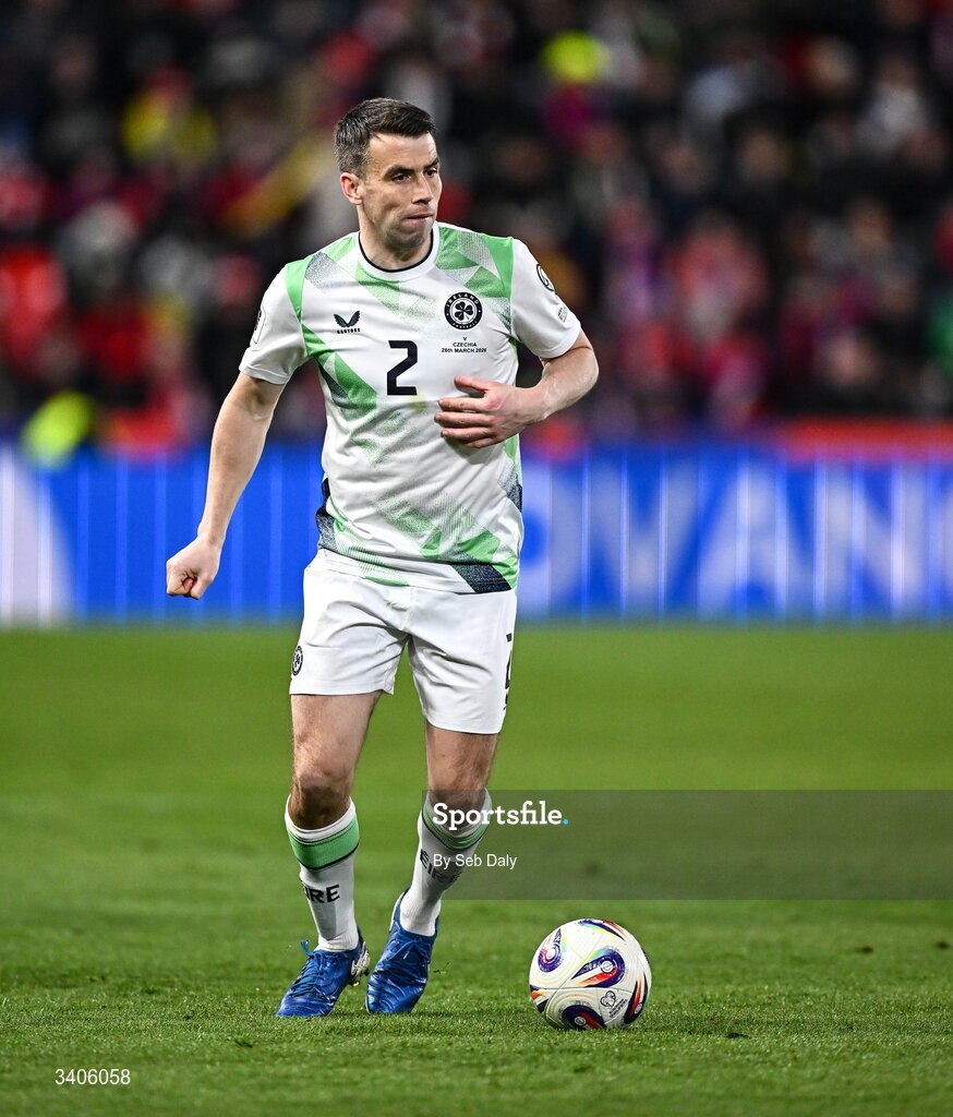 26 March 2026; Seamus Coleman of Republic of Ireland during the FIFA World Cup 2026 European Qualifiers play-off semi-final match between Czechia and Republic of Ireland at Fortuna Arena in Prague, Czechia. Photo by Seb Daly/Sportsfile