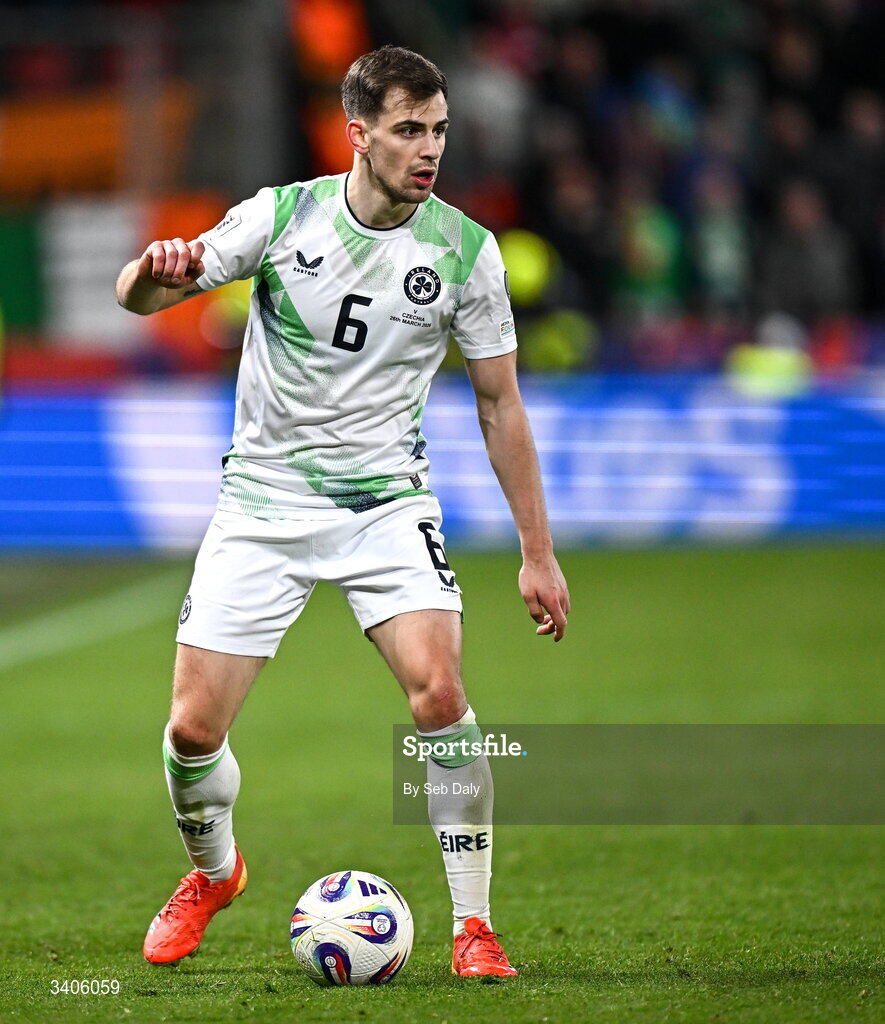 26 March 2026; Jayson Molumby of Republic of Ireland during the FIFA World Cup 2026 European Qualifiers play-off semi-final match between Czechia and Republic of Ireland at Fortuna Arena in Prague, Czechia. Photo by Seb Daly/Sportsfile