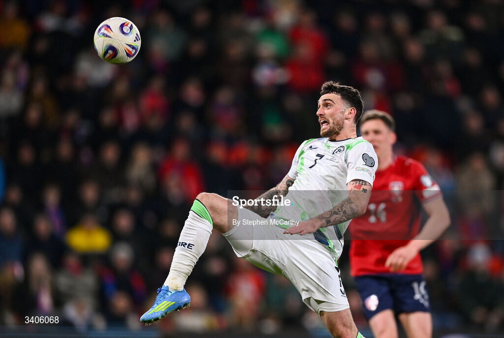 26 March 2026; Troy Parrott of Republic of Ireland during the FIFA World Cup 2026 European Qualifiers play-off semi-final match between Czechia and Republic of Ireland at Fortuna Arena in Prague, Czechia. Photo by Stephen McCarthy/Sportsfile