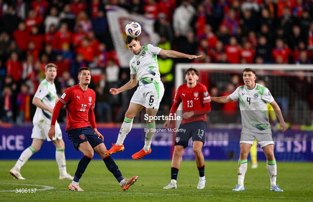 26 March 2026; Jayson Molumby of Republic of Ireland during the FIFA World Cup 2026 European Qualifiers play-off semi-final match between Czechia and Republic of Ireland at Fortuna Arena in Prague, Czechia. Photo by Stephen McCarthy/Sportsfile