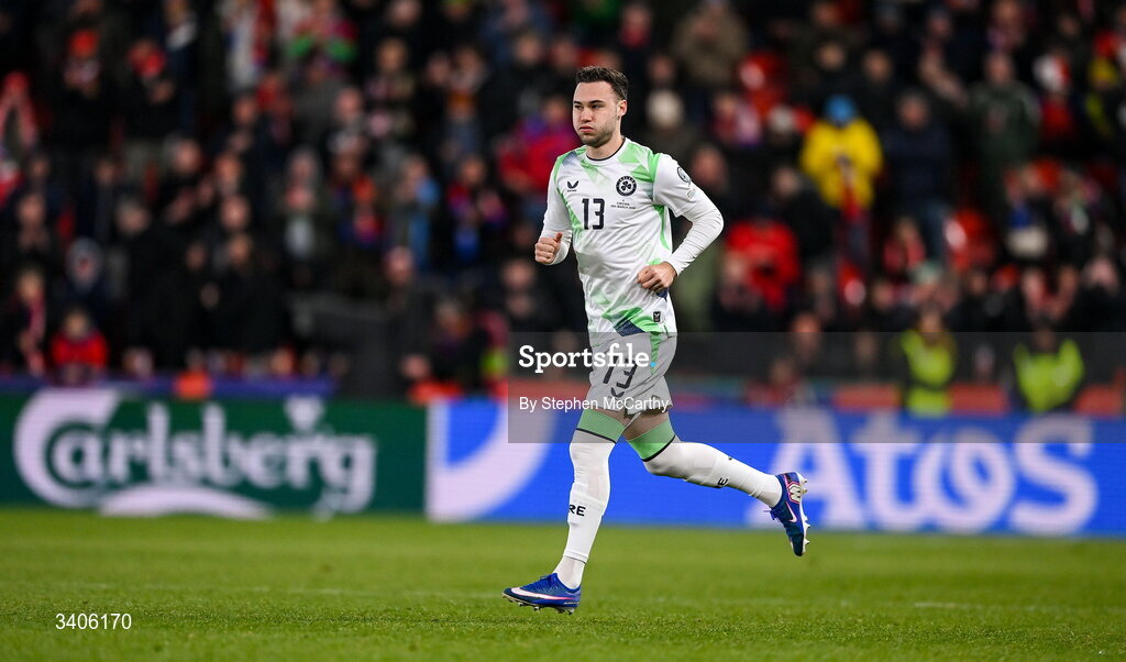 26 March 2026; Harvey Vale of Republic of Ireland during the FIFA World Cup 2026 European Qualifiers play-off semi-final match between Czechia and Republic of Ireland at Fortuna Arena in Prague, Czechia. Photo by Stephen McCarthy/Sportsfile