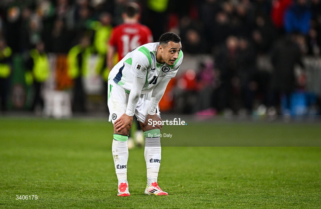 26 March 2026; Adam Idah of Republic of Ireland after the FIFA World Cup 2026 European Qualifiers play-off semi-final match between Czechia and Republic of Ireland at Fortuna Arena in Prague, Czechia. Photo by Seb Daly/Sportsfile
