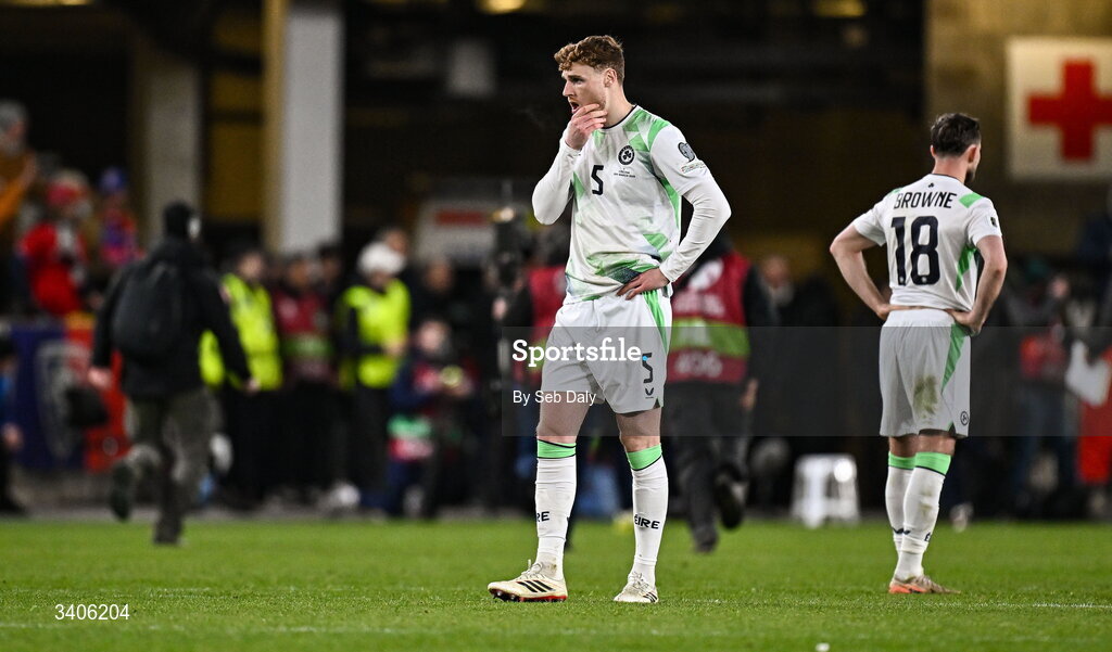 26 March 2026; Jake O'Brien of Republic of Ireland after the FIFA World Cup 2026 European Qualifiers play-off semi-final match between Czechia and Republic of Ireland at Fortuna Arena in Prague, Czechia. Photo by Seb Daly/Sportsfile