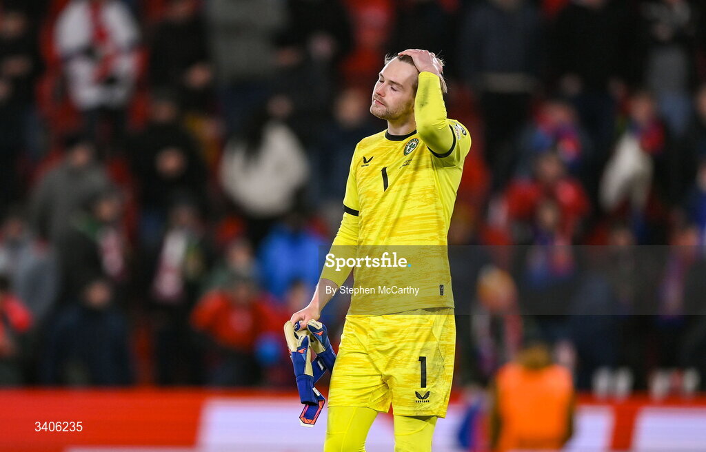 26 March 2026; Republic of Ireland goalkeeper Caoimhin Kelleher after the FIFA World Cup 2026 European Qualifiers play-off semi-final match between Czechia and Republic of Ireland at Fortuna Arena in Prague, Czechia. Photo by Stephen McCarthy/Sportsfile