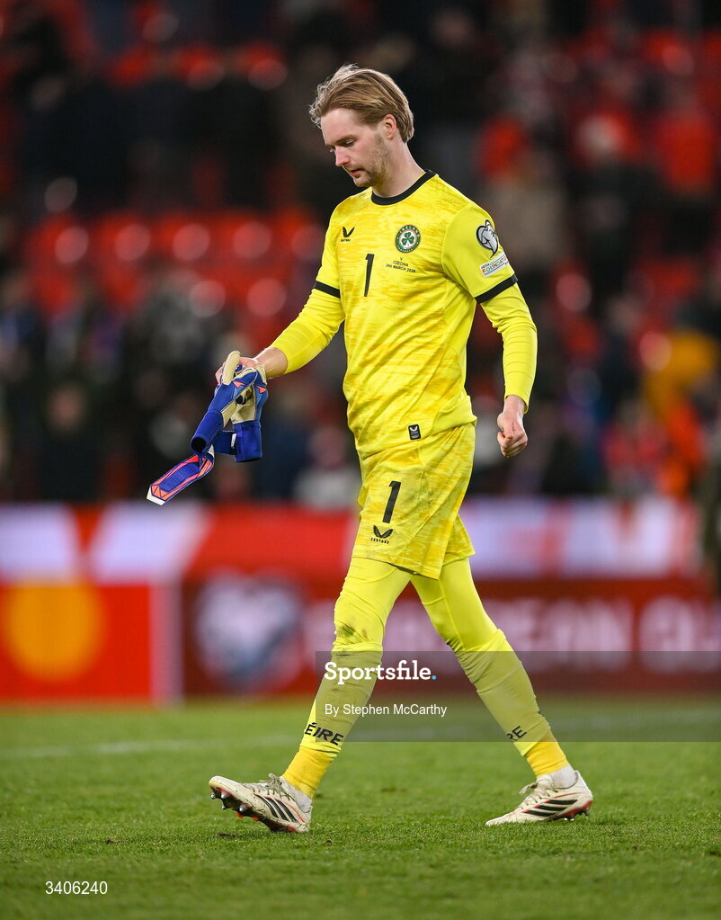 26 March 2026; Republic of Ireland goalkeeper Caoimhin Kelleher after the FIFA World Cup 2026 European Qualifiers play-off semi-final match between Czechia and Republic of Ireland at Fortuna Arena in Prague, Czechia. Photo by Stephen McCarthy/Sportsfile
