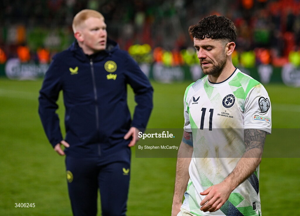 26 March 2026; Robbie Brady of Republic of Ireland after the FIFA World Cup 2026 European Qualifiers play-off semi-final match between Czechia and Republic of Ireland at Fortuna Arena in Prague, Czechia. Photo by Stephen McCarthy/Sportsfile