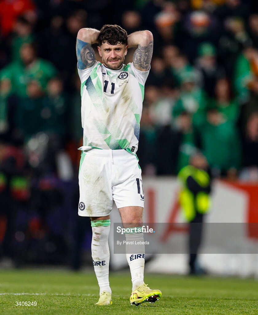 26 March 2026; Robbie Brady of Republic of Ireland after the FIFA World Cup 2026 European Qualifiers play-off semi-final match between Czechia and Republic of Ireland at Fortuna Arena in Prague, Czechia. Photo by Pavel Lebeda/Sportsfile