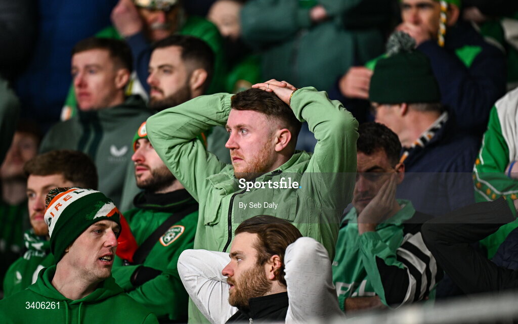 26 March 2026; Republic of Ireland supporters after the FIFA World Cup 2026 European Qualifiers play-off semi-final match between Czechia and Republic of Ireland at Fortuna Arena in Prague, Czechia. Photo by Seb Daly/Sportsfile