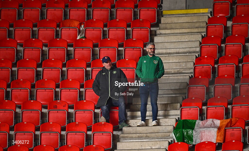26 March 2026; Republic of Ireland supporters after the FIFA World Cup 2026 European Qualifiers play-off semi-final match between Czechia and Republic of Ireland at Fortuna Arena in Prague, Czechia. Photo by Seb Daly/Sportsfile