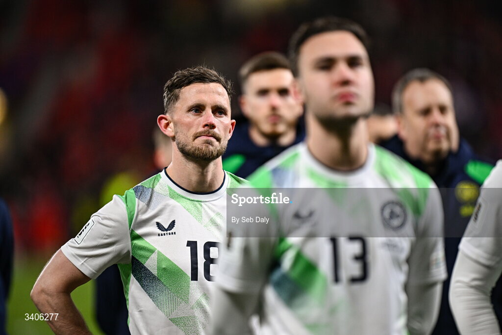 26 March 2026; Alan Browne of Republic of Ireland after the FIFA World Cup 2026 European Qualifiers play-off semi-final match between Czechia and Republic of Ireland at Fortuna Arena in Prague, Czechia. Photo by Seb Daly/Sportsfile