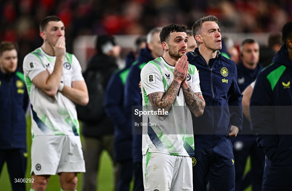 26 March 2026; Troy Parrott of Republic of Ireland after the FIFA World Cup 2026 European Qualifiers play-off semi-final match between Czechia and Republic of Ireland at Fortuna Arena in Prague, Czechia. Photo by Seb Daly/Sportsfile