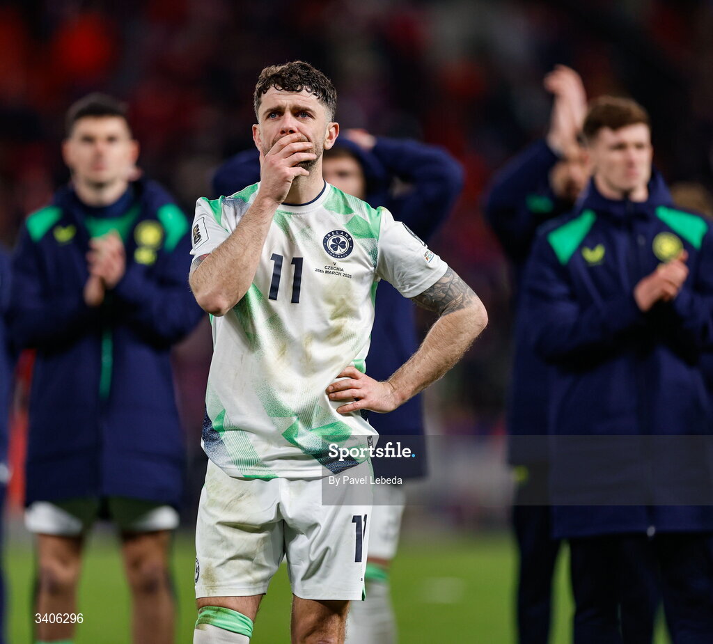 26 March 2026; Robbie Brady of Republic of Ireland after the FIFA World Cup 2026 European Qualifiers play-off semi-final match between Czechia and Republic of Ireland at Fortuna Arena in Prague, Czechia. Photo by Pavel Lebeda/Sportsfile