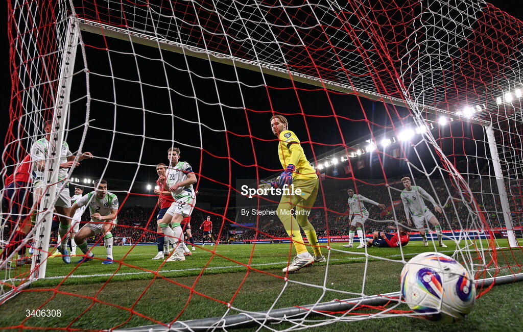 26 March 2026; Ladislav Krejcí of Czechia, not pictured, scores his side's second goal during the FIFA World Cup 2026 European Qualifiers play-off semi-final match between Czechia and Republic of Ireland at Fortuna Arena in Prague, Czechia. Photo by Stephen McCarthy/Sportsfile