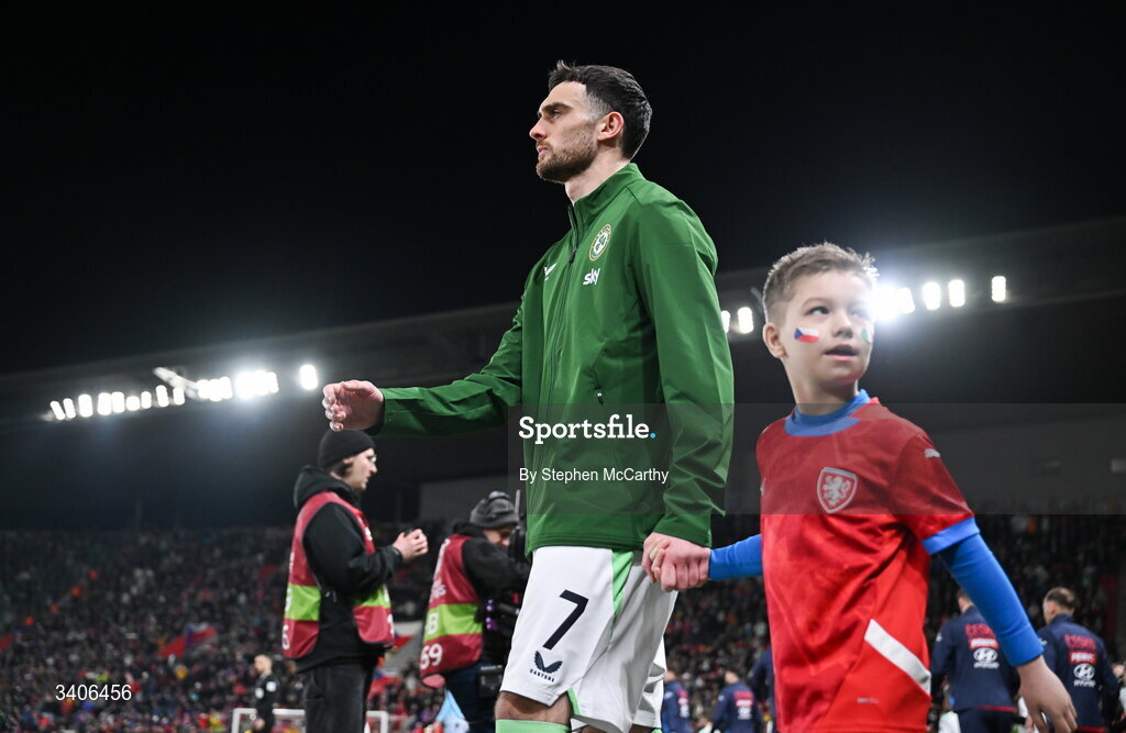 26 March 2026; Troy Parrott of Republic of Ireland before the FIFA World Cup 2026 European Qualifiers play-off semi-final match between Czechia and Republic of Ireland at Fortuna Arena in Prague, Czechia. Photo by Stephen McCarthy/Sportsfile