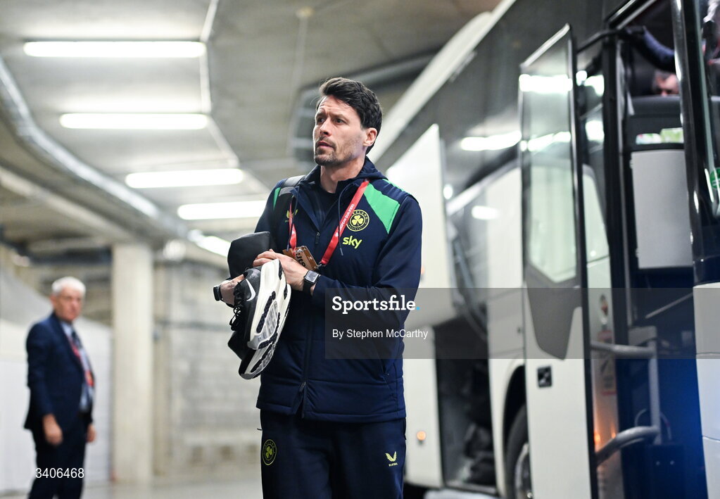 26 March 2026; Republic of Ireland assistant coach Paddy McCarthy arrives for the FIFA World Cup 2026 European Qualifiers play-off semi-final match between Czechia and Republic of Ireland at Fortuna Arena in Prague, Czechia. Photo by Stephen McCarthy/Sportsfile