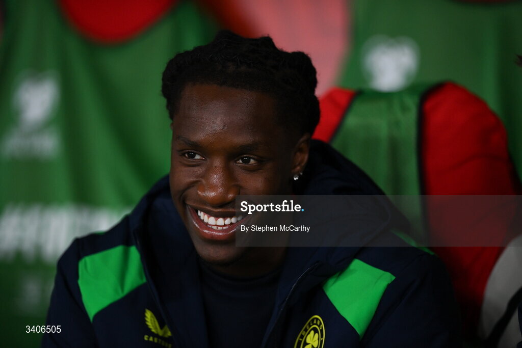 26 March 2026; Bosun Lawal of Republic of Ireland before the FIFA World Cup 2026 European Qualifiers play-off semi-final match between Czechia and Republic of Ireland at Fortuna Arena in Prague, Czechia. Photo by Stephen McCarthy/Sportsfile