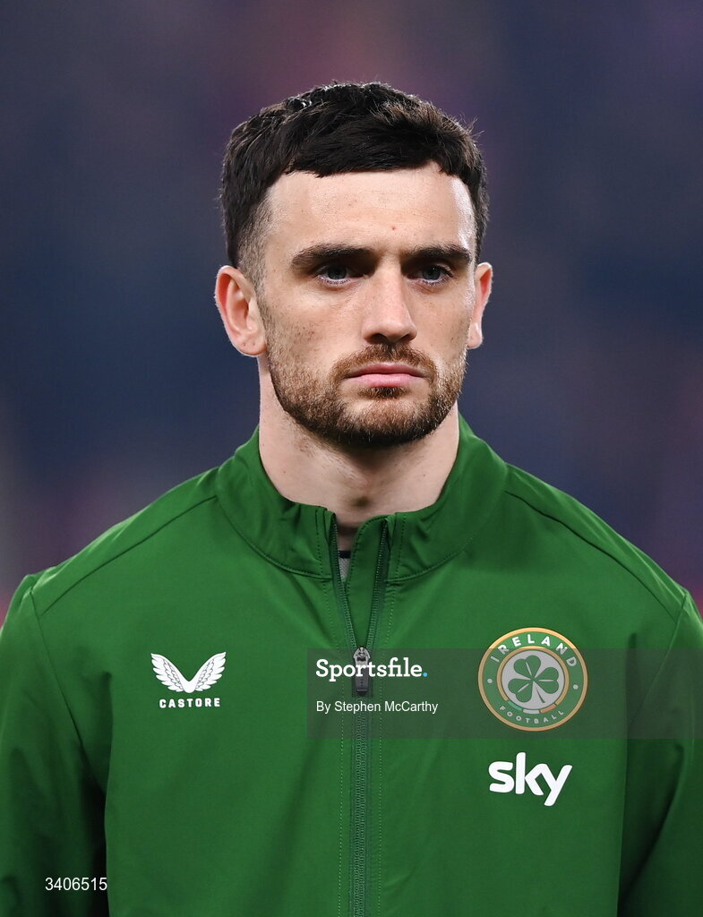 26 March 2026; Troy Parrott of Republic of Ireland before the FIFA World Cup 2026 European Qualifiers play-off semi-final match between Czechia and Republic of Ireland at Fortuna Arena in Prague, Czechia. Photo by Stephen McCarthy/Sportsfile