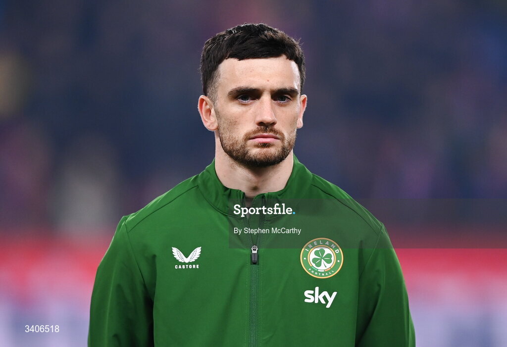 26 March 2026; Troy Parrott of Republic of Ireland before the FIFA World Cup 2026 European Qualifiers play-off semi-final match between Czechia and Republic of Ireland at Fortuna Arena in Prague, Czechia. Photo by Stephen McCarthy/Sportsfile