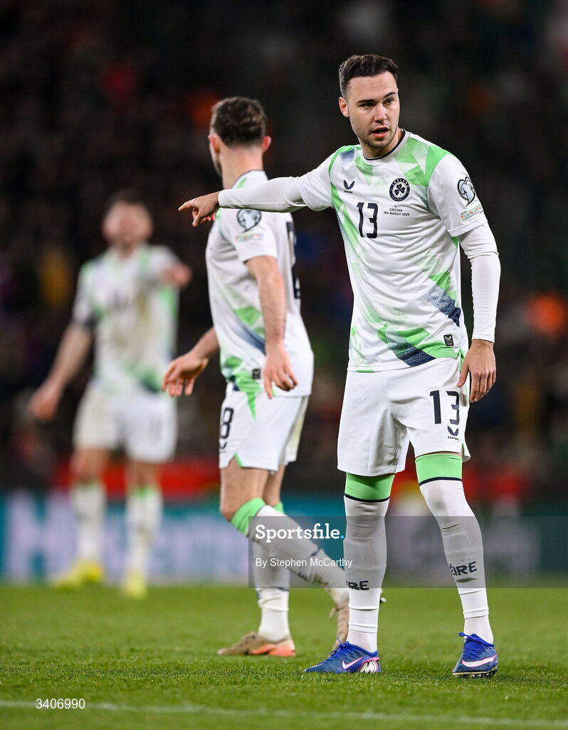 26 March 2026; Harvey Vale of Republic of Ireland during the FIFA World Cup 2026 European Qualifiers play-off semi-final match between Czechia and Republic of Ireland at Fortuna Arena in Prague, Czechia. Photo by Stephen McCarthy/Sportsfile