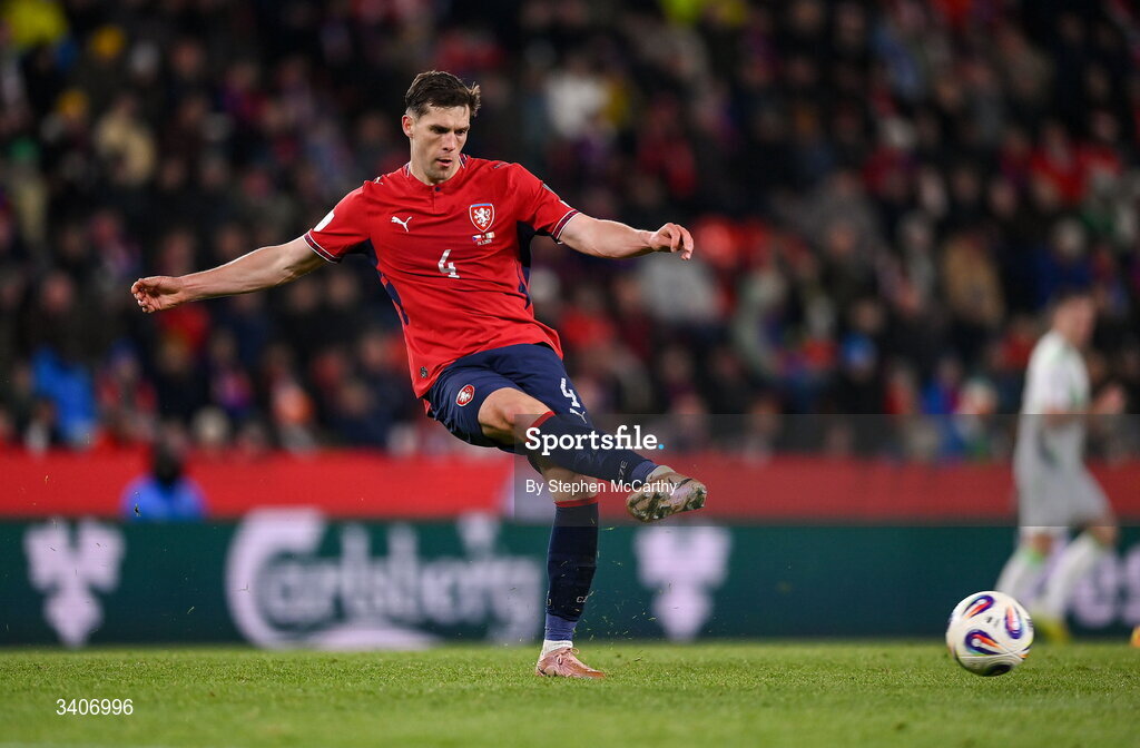 26 March 2026; Robin Hranác of Czechia during the FIFA World Cup 2026 European Qualifiers play-off semi-final match between Czechia and Republic of Ireland at Fortuna Arena in Prague, Czechia. Photo by Stephen McCarthy/Sportsfile