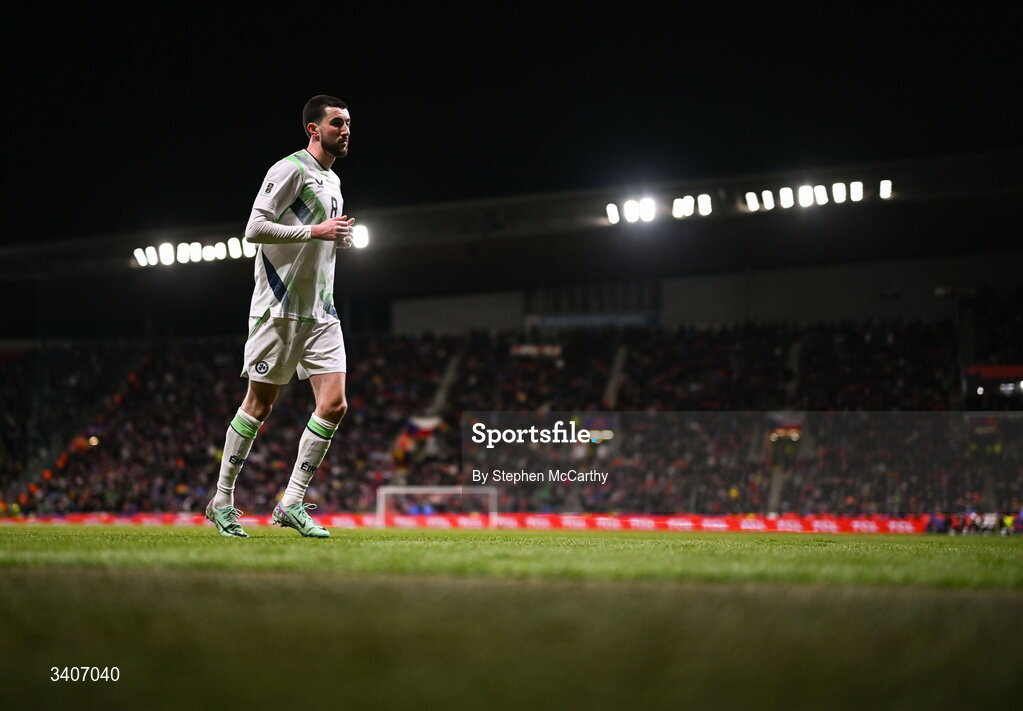 26 March 2026; Finn Azaz of Republic of Ireland during the FIFA World Cup 2026 European Qualifiers play-off semi-final match between Czechia and Republic of Ireland at Fortuna Arena in Prague, Czechia. Photo by Stephen McCarthy/Sportsfile