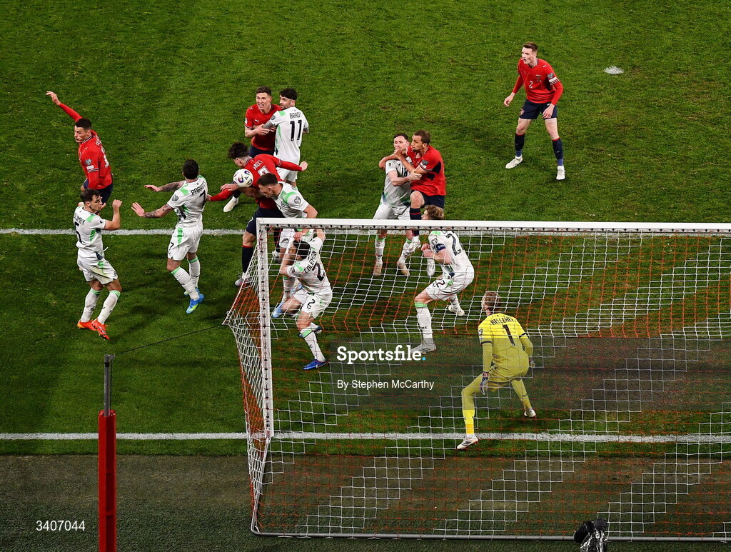 26 March 2026; Ladislav Krejcí of Czechia, 7, scores his side's second goal during the FIFA World Cup 2026 European Qualifiers play-off semi-final match between Czechia and Republic of Ireland at Fortuna Arena in Prague, Czechia.  Photo by Stephen McCarthy/Sportsfile