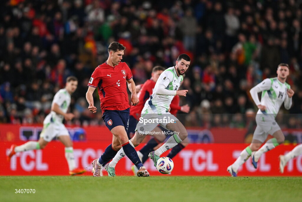 26 March 2026; Robin Hranác of Czechia during the FIFA World Cup 2026 European Qualifiers play-off semi-final match between Czechia and Republic of Ireland at Fortuna Arena in Prague, Czechia. Photo by Stephen McCarthy/Sportsfile