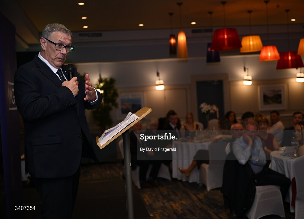 27 March 2026; Seán Fleming, Chairperson Ladies HEC speaking at the 2026 AIG HEC All-Stars and Rising Stars evening, at the Dublin Bonnington Hotel. Photo by David Fitzgerald/Sportsfile