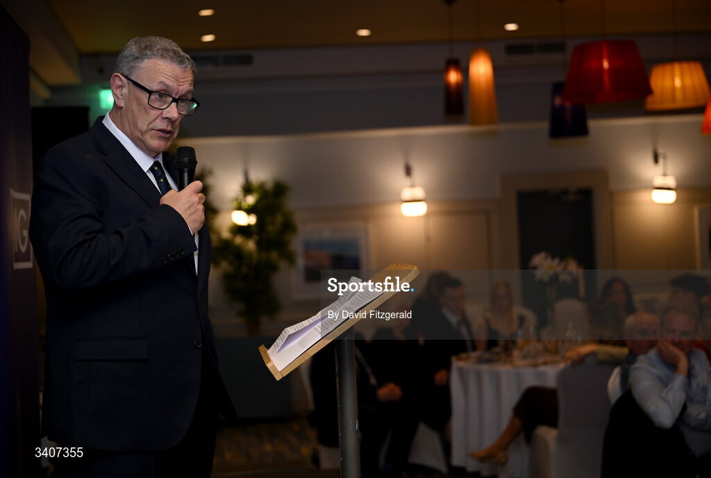 27 March 2026; Seán Fleming, Chairperson Ladies HEC speaking at the 2026 AIG HEC All-Stars and Rising Stars evening, at the Dublin Bonnington Hotel. Photo by David Fitzgerald/Sportsfile