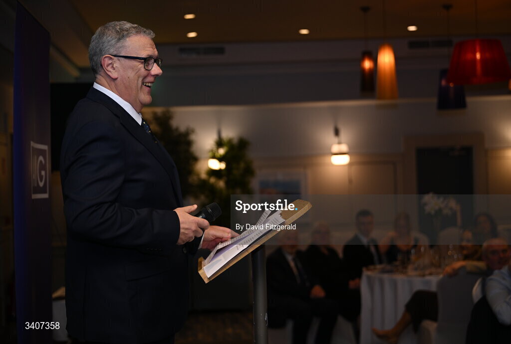27 March 2026; Seán Fleming, Chairperson Ladies HEC speaking at the 2026 AIG HEC All-Stars and Rising Stars evening, at the Dublin Bonnington Hotel. Photo by David Fitzgerald/Sportsfile