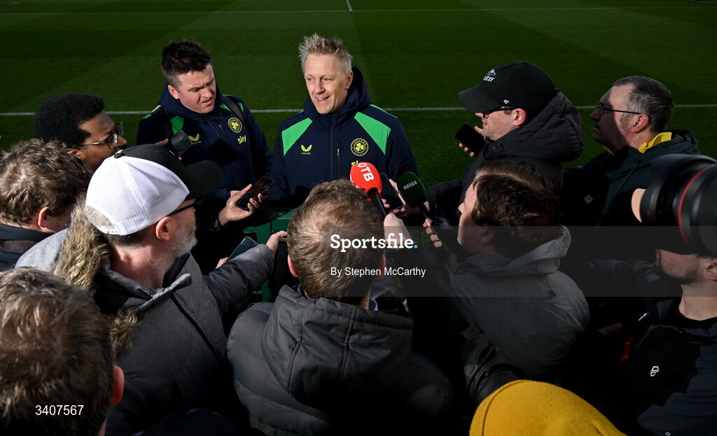 28 March 2026; Head coach Heimir Hallgrimsson speaks to media before a Republic of Ireland men's training session at the FAI National Training Centre in Abbotstown, Dublin. Photo by Stephen McCarthy/Sportsfile
