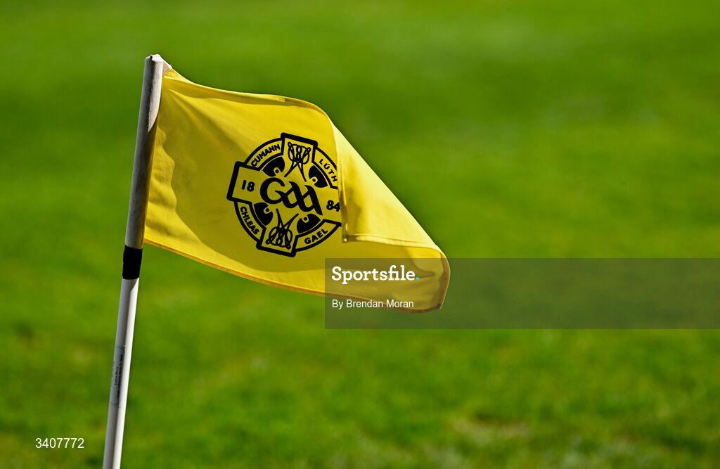 28 March 2026; A sideline flag flies in the wind efore the Allianz Hurling League Division 2 final match between Laois and Kerry at Laois Hire O'Moore Park in Portlaoise, Laois. Photo by Brendan Moran/Sportsfile
