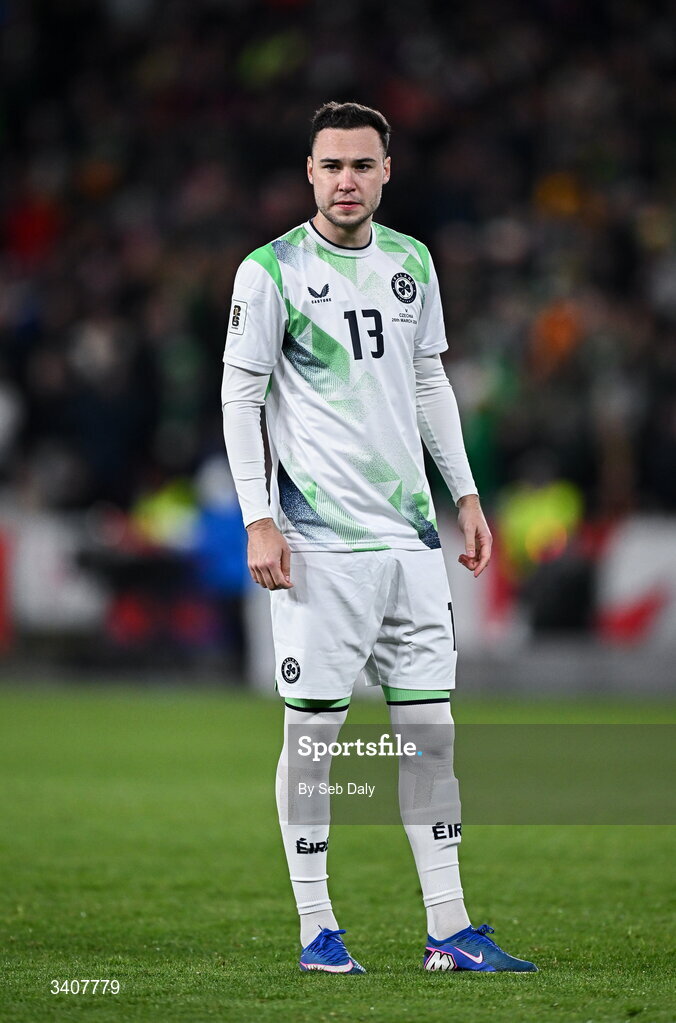 26 March 2026; Harvey Vale of Republic of Ireland during the FIFA World Cup 2026 European Qualifiers play-off semi-final match between Czechia and Republic of Ireland at Fortuna Arena in Prague, Czechia. Photo by Seb Daly/Sportsfile
